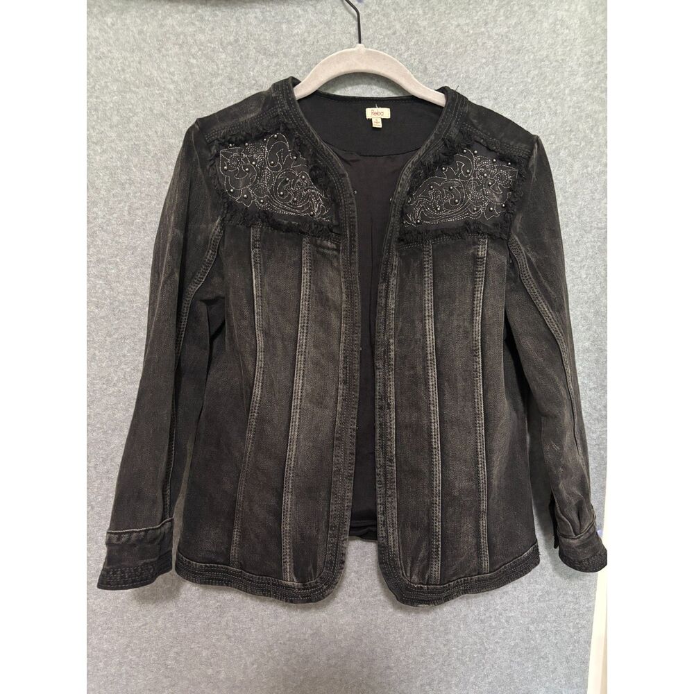 Reba Distressed Black Denim Jacket Embroidered Western Grunge‎ Goth S Whimsygoth